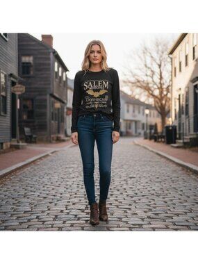 Salem Apothecary Graphic Black Long Sleeve Shirt XL Gothic-Inspired Design